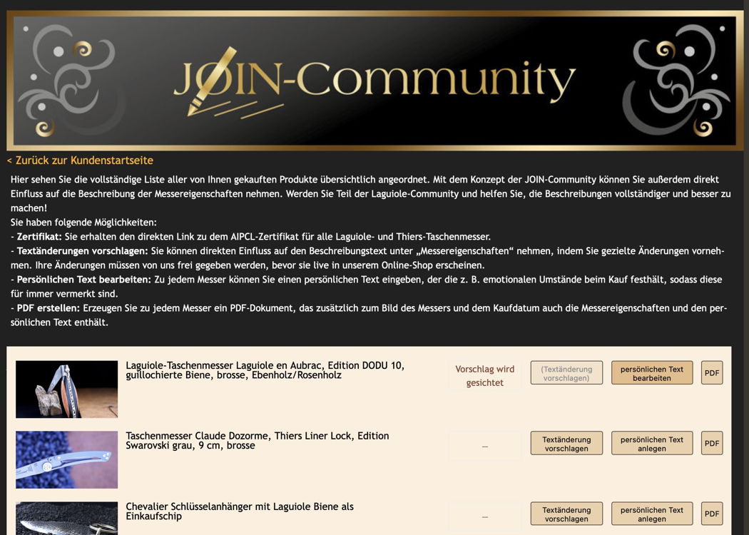 Laguiole-Welt: Community-Projekt JOIN-Community